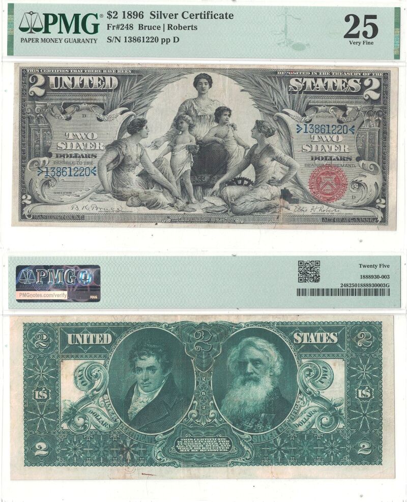 1896 $2 Silver Certificate Fr-248 PMG VF-25