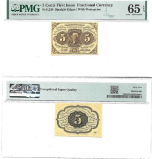 5 Cent 1st Issue Fractional Currency Fr-1230 PCGS Gem CU-65 EPQ