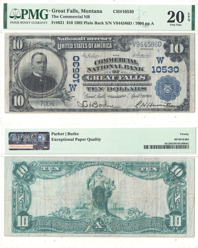 1902 $10 Montana, Great Falls Charter 10530 PMG VF-20 EPQ