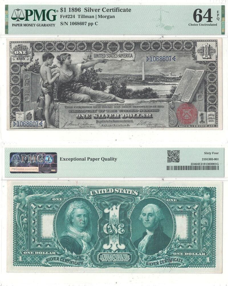 1896 $1 Silver Certificate Fr-224 PMG Choice CU-64 EPQ