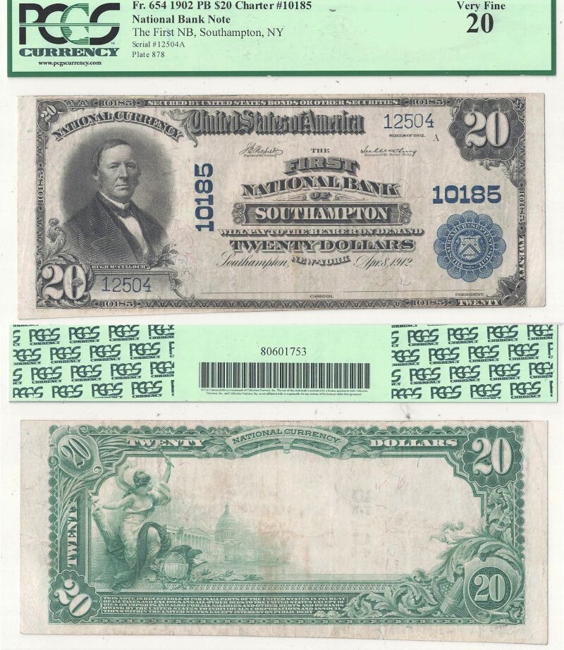 1902 $20 New York, Southampton  Charter 10185 PCGS VF-20