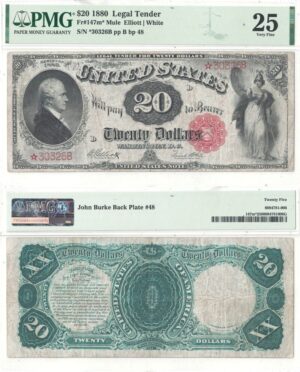 1880 $20 Legal Tender Note Star Note Fr-147m* PMG VF-25