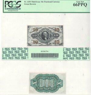 10 Cent 3rd Issue Fractional Currency Fr-1255 PCGS Gem CU-66 PPQ