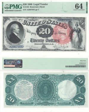 1880 $20 Legal Tender Note Fr-136 PMG Choice CU-64