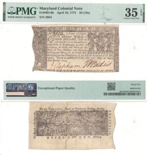 4/10/1774 Four Dollars Maryland  PMG VF-35 EPQ