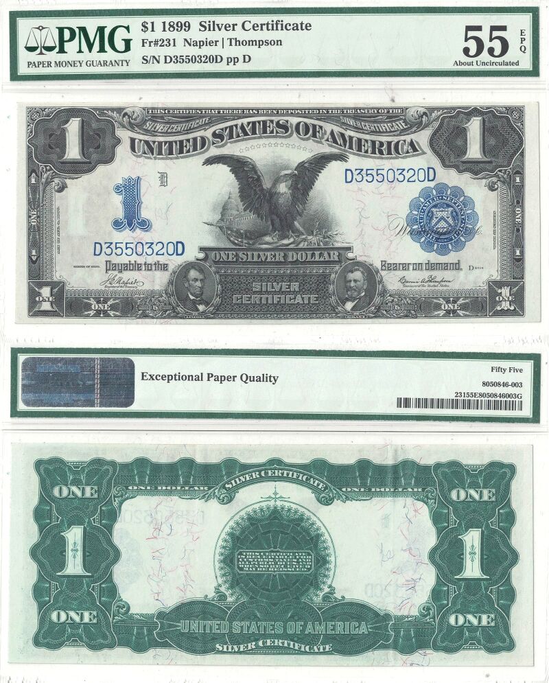 1899 $1 Silver Certificate Fr-231 PMG AU-55 EPQ