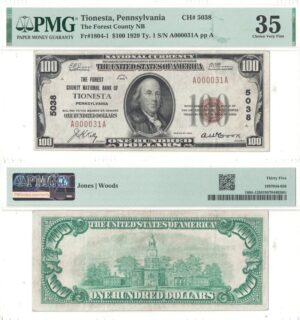 1929 $100 Pennsylvania, Tionesta PMG Ch VF-35  Charter 5038