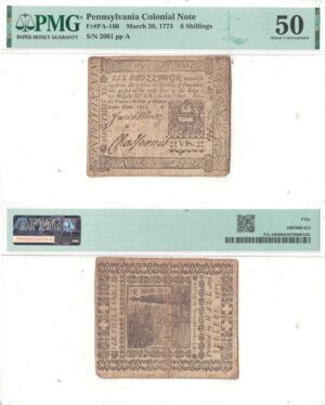 3/20/1773 Six Shillings Pennsylvania PMG AU-50