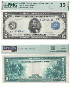 1914 $5 Federal Reserve Note Fr-851a PMG VF-35 EPQ