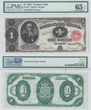 1891 $1 Treasury Note Fr-351 PMG Gem CU-65 EPQ