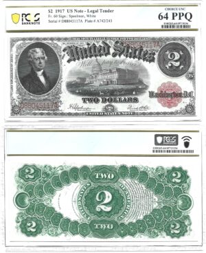 1917 $2 Legal Tender Fr-60 PCGS Choice CU-64 PPQ