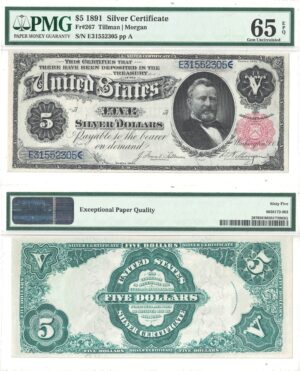 1891 $5 Silver Certificate Fr-267 PMG Gem CU-65 EPQ