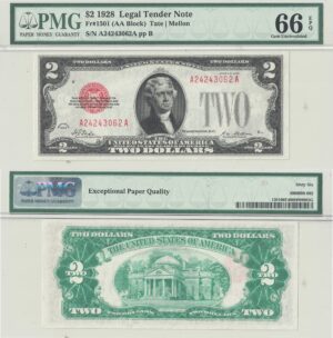 1928 $2 Legal Tender Fr-501 PMG Gem CU-66 EPQ