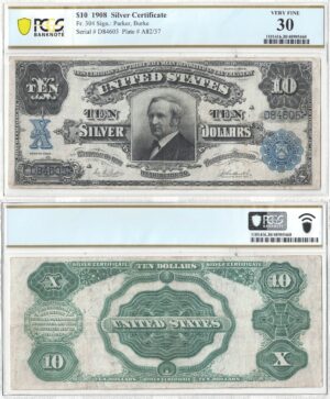 1908 $10 Silver Certificate Fr-304 PCGS VF-30