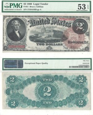1880 $2 Legal Tender Note Fr 51 PMG AU-53 EPQ