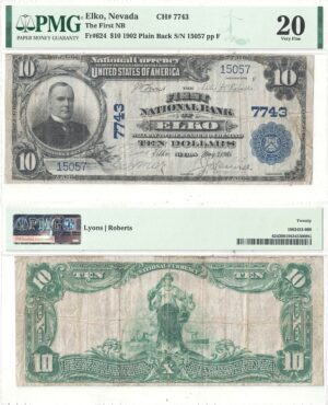 1902 $10 Nevada, Elko Charter 7743 PMG VF-20