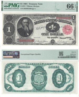 1891 $1 Treasury Note Fr-351 PMG Gem CU-66 EPQ
