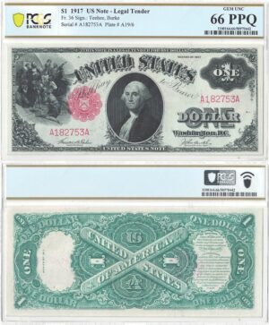 1917 $1 Legal Tender Note Fr-36 PCGS Gem CU-66 PPQ