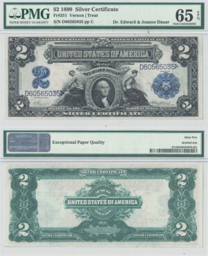 1899 $2 Silver Certificate Fr-251 PMG Gem CU-65 EPQ