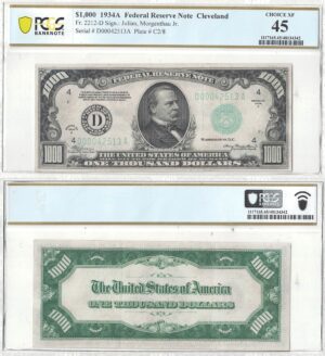 1934-A $1000 Federal Reserve Note Fr-2212-D PCGS XF-45