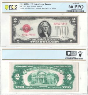 1928-A $2 Legal Tender Note Fr-1502 PCGS Gem CU-66 PPQ