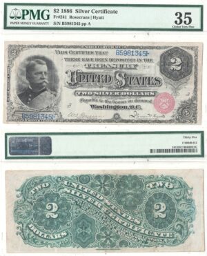 1886 $2 Silver Certificate Fr-241 PMG VF-35