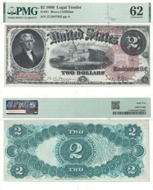 1880 $2 Legal Tender Note Fr-51 PMG CU-62