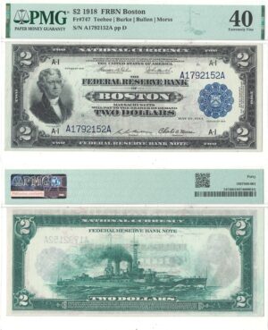1918 $2 Federal Reserve Bank Note Fr-747 PMG XF-40
