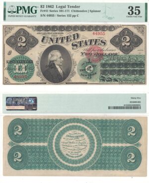 1862 $2 Legal Tender Note Fr-41 PMG VF-35