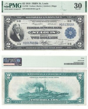 1918 $2 Federal Reserve Bank Note Fr-769 PMG VF-30