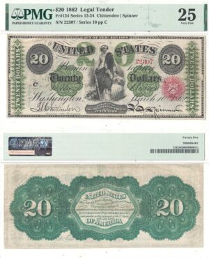 1862 $20 Legal Tender Fr-124 PMG VF-25