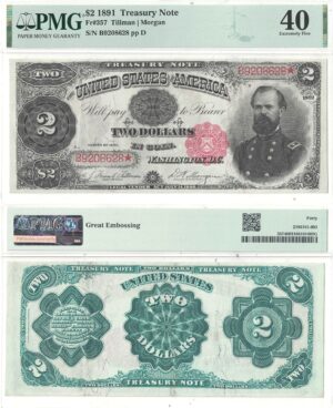 1891 $2 Treasury Note Fr-357 PMG XF-40