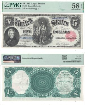 1880 $5 Legal Tender Note Fr-81 PMG Choice AU-58 EPQ