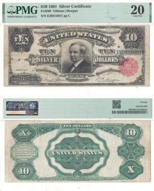 1891 $10 Silver Certificate Fr-299 PMG VF-20