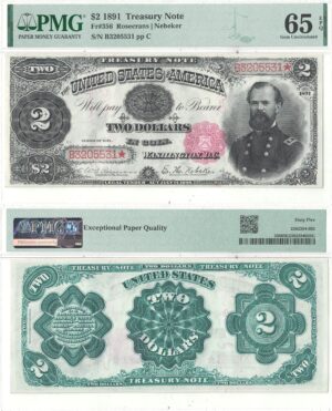 1891 $2 Treasury Note Fr-356 PMG Gem CU-65 EPQ