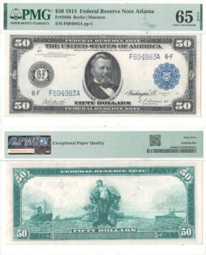 1914 $50 Federal Reserve Note Fr-1046 PMG Gem CU-65 EPQ