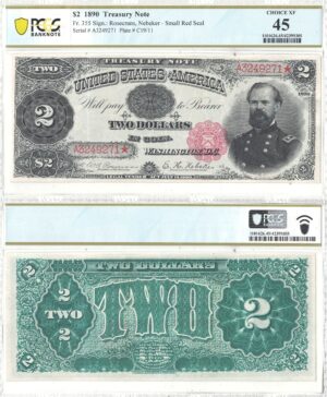 1890 $2 Treasury Note Fr-355 PCGS XF-45