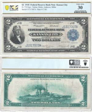 1918 $2 Federal Reserve Bank Note Fr-774 PCGS VF-30