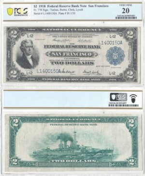 1918 $2 Federal Reserve Bank Note Fr-778 PCGS VF-20