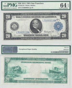 1914 $20 Federal Reserve Note Fr-1011b PMG Choice CU-64 EPQ