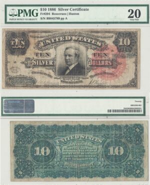 1886 $10 Silver Certificate Fr-294 PMG VF-20
