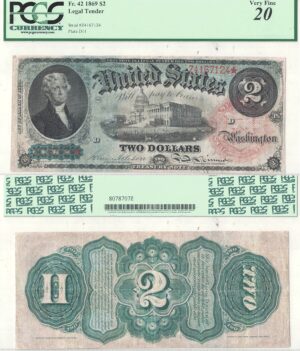 1869 $2 Legal Tender Fr-42 PCGS VF-20
