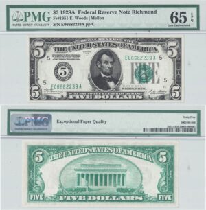 1928-A $5 Federal Reserve Note Fr-1951-E PMG Gem CU-65 EPQ